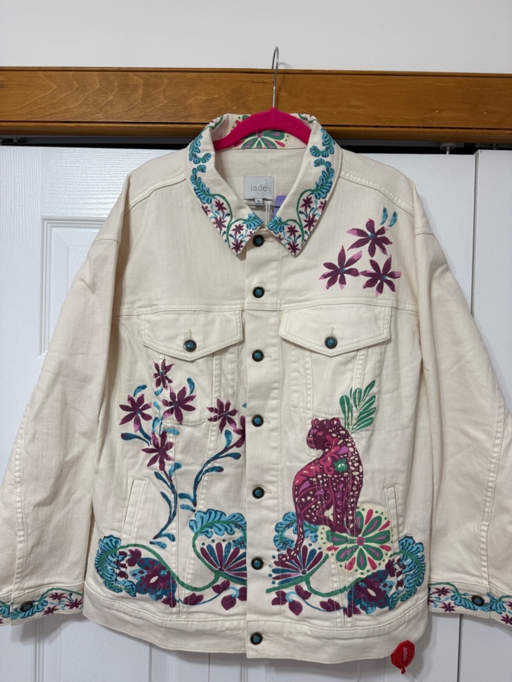 Johnny Was Leilana Embroidered Oversized denim  Jacket – Size XL NWT – MSRP $528